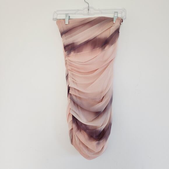 Zara Peach Cream Beige Tie Dye Strapless Tulle Mini Dress Size XS - Picture 2 of 8